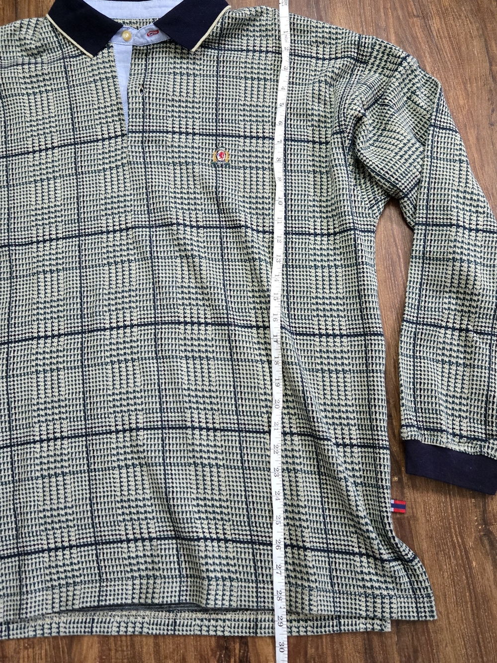 Vintage Bugle Boy Classics Long Sleeve Polo Cream Green Navy XL 100% Cotton - Picture 11 of 16